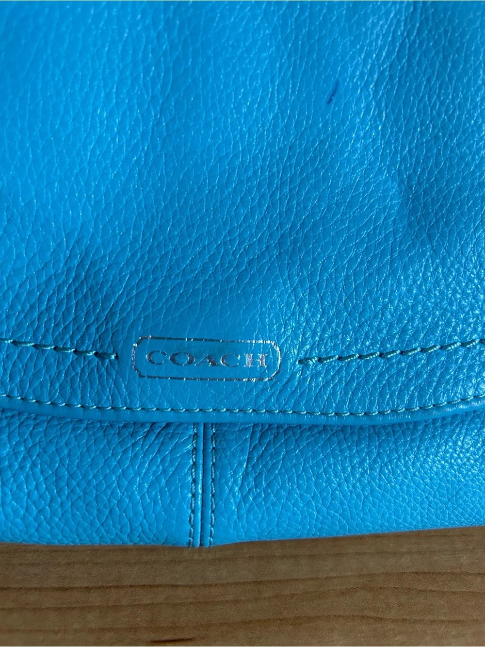 Coach Turquoise Pebbled Leather Wristlet